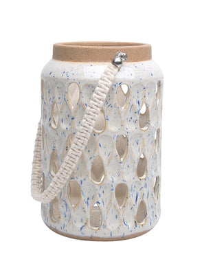 Alluring Cutout Patterned Ceramic Candle Lantern, White