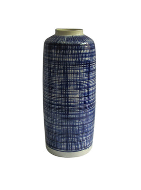 Adorning Ceramic Vase with Abstract Stripes, White And Blue