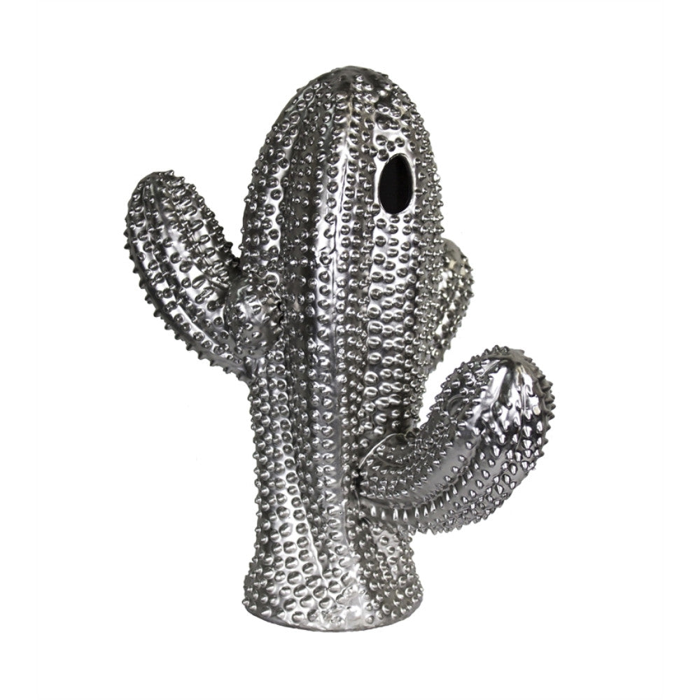 Alluring Ceramic Cactus Figurine, Silver