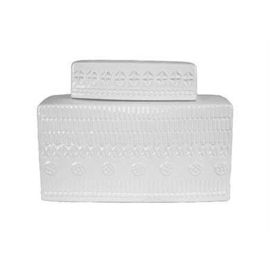 Subtle White Ceramic Tribal Covered Jar