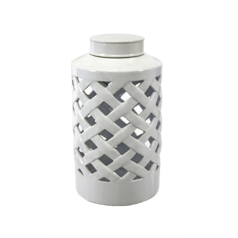 Adorning Ceramic Basket Weave Canister, White