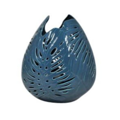 Stylsh Cutout Patterned Decorative Ceramic Vase, Blue