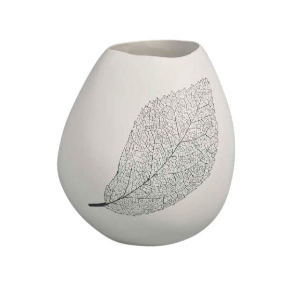 Urbane Style Bulb Vase With Leaf Design, White