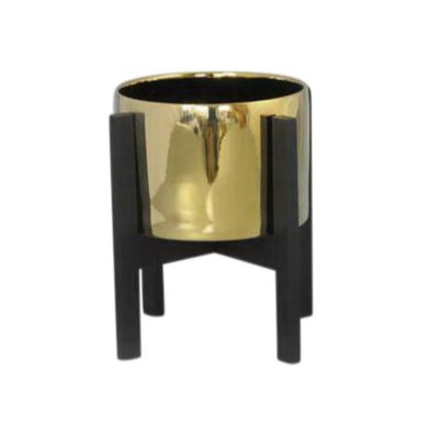 Well-Designed Ceramic Planter On Stand,  Gold