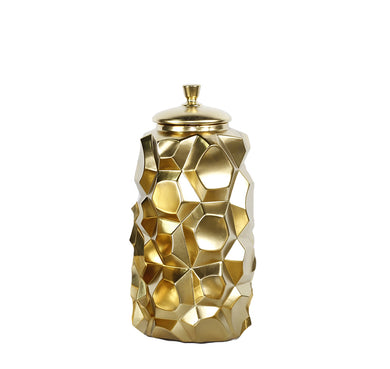 Aesthetically Enchanted Faceted Ceramic Jar, Gold