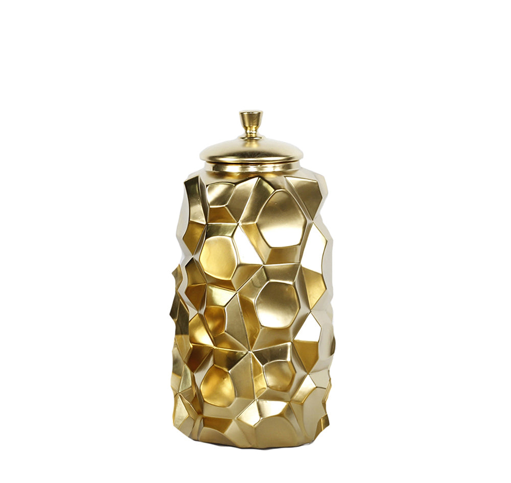 Aesthetically Enchanted Faceted Ceramic Jar, Gold