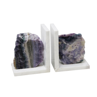 Vivid  Set Of 2 Purple Marble Bookends With Agate