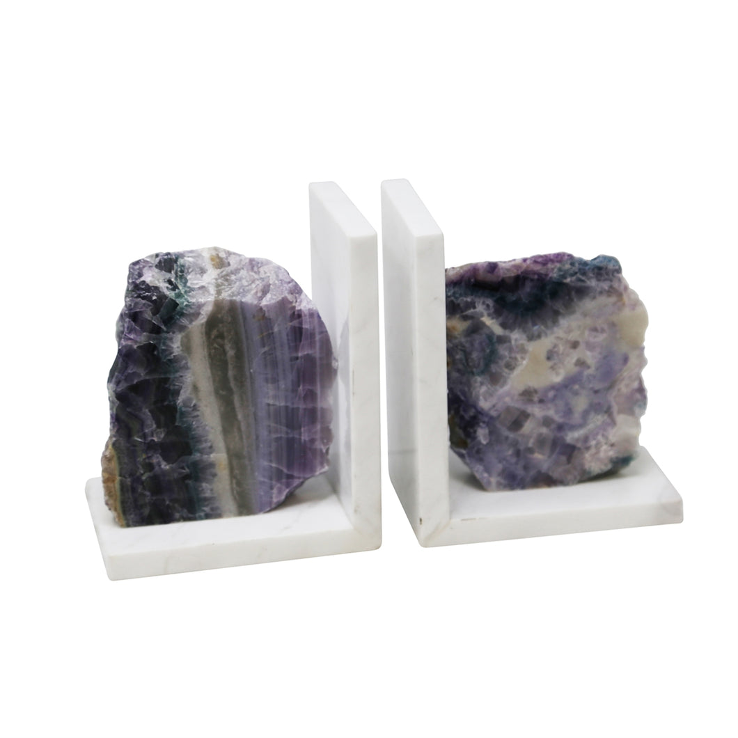 Vivid  Set Of 2 Purple Marble Bookends With Agate