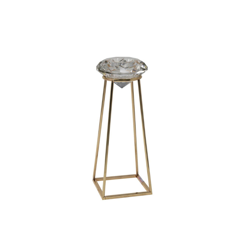 Aesthetic Clear Crysrtal Diamond Votive Holder, Gold