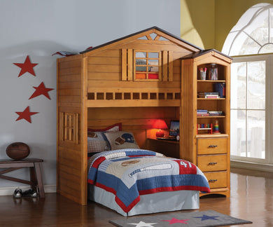 Tree House Loft Bed, Rustic Oak
