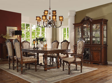 Amiable Dining Table With Iron Work, Cherry Brown