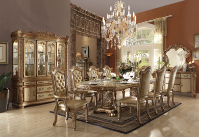 Alluring Dining Table with Double Pedestal, Gold