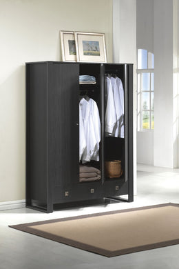 Wooden Wardrobe With 2 Drawers, Espresso Brown