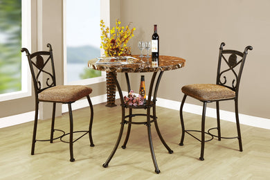 Wooden Counter Height Set, 3 Piece Pack, Brown Faux Marble & Brown