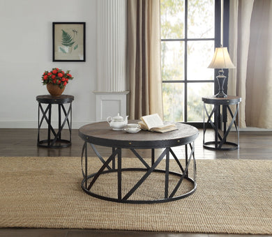Wood & Metal 3 Piece Pack Coffee/End Table Set, Brown &  Black
