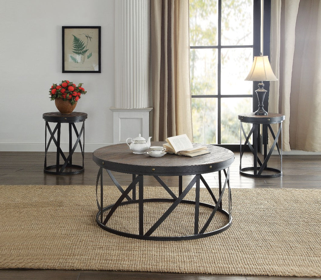 Wood & Metal 3 Piece Pack Coffee/End Table Set, Brown &  Black