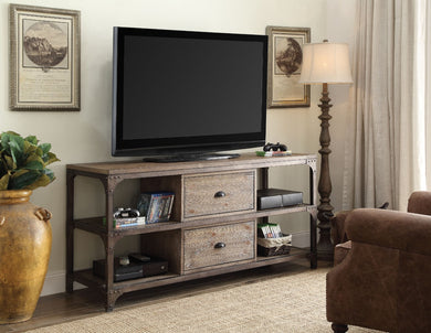 Wooden TV Stand, Weathered Oak Brown