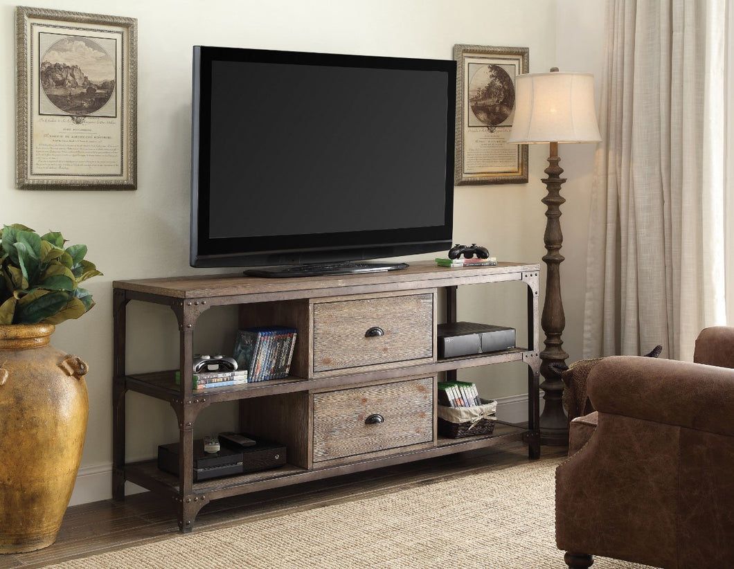 Wooden TV Stand, Weathered Oak Brown
