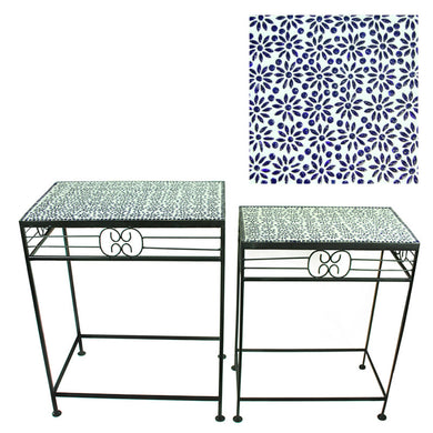 Well-Designed 2Piece Mosaic Square Planter Stand, Blue