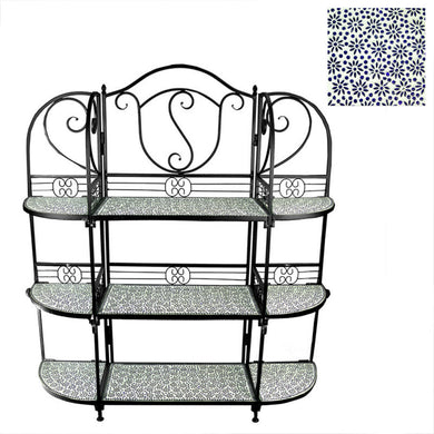 Urbane 3-Tiers Metal Planter Stand  With Mosaic Pattern, Blue