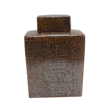 Antique Rustic Ceramic Covered Jar, Brown