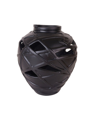 Adorning Ceramic Vase With Cutout Design, Brown