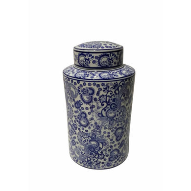 Swirl Patterned Ceramic Covered Jar, Blue And White