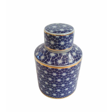 Urbanely Style Ceramic Covered Jar, Blue And White