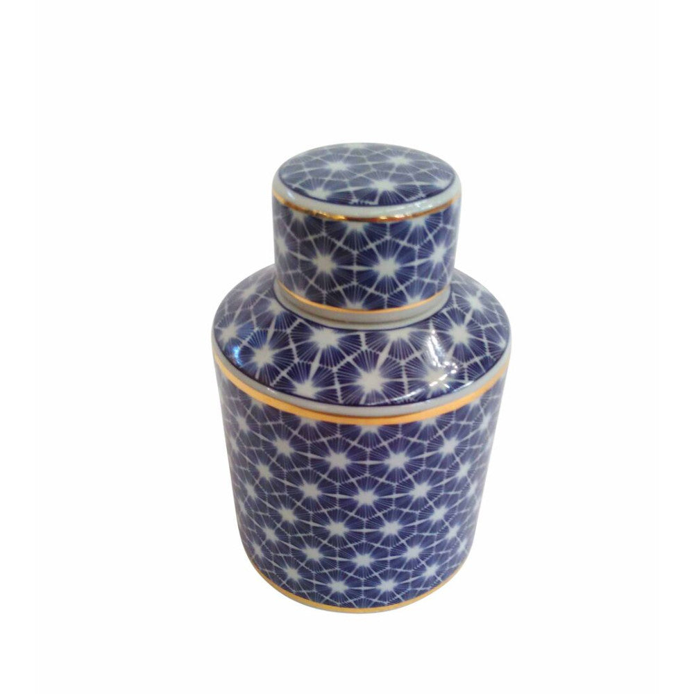 Urbanely Style Ceramic Covered Jar, Blue And White