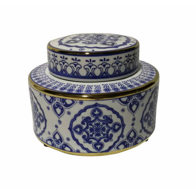 Well-Made Ceramic Covered Decorative Jar, Blue And White