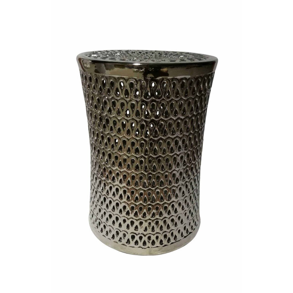 Well-Designed Ceramic Pierced Garden Stool, Silver