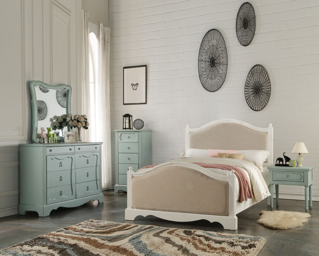 Wooden Full Bed With Padded Headboard & Footboard, White