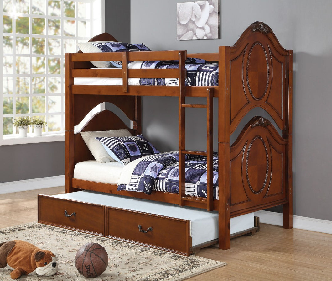 Wooden Twin/Twin Bunk Bed, Cherry Brown