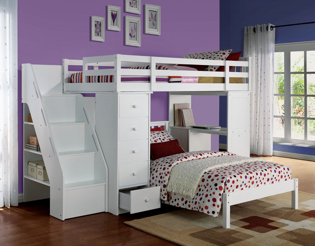 Wooden Loft Bed & Bookshelf Ladder, White