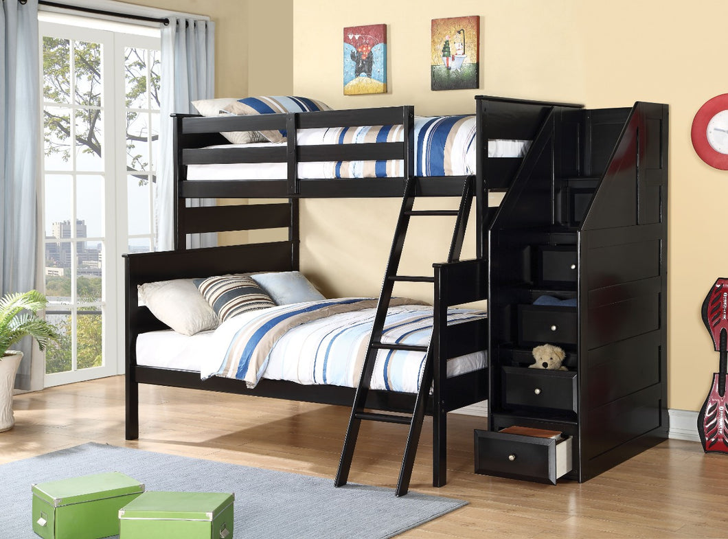 Wooden Twin/Full Bunk Bed with Storage Ladder, Black