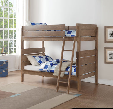 Wooden Twin/Twin Bunk Bed, Antique Oak Brown
