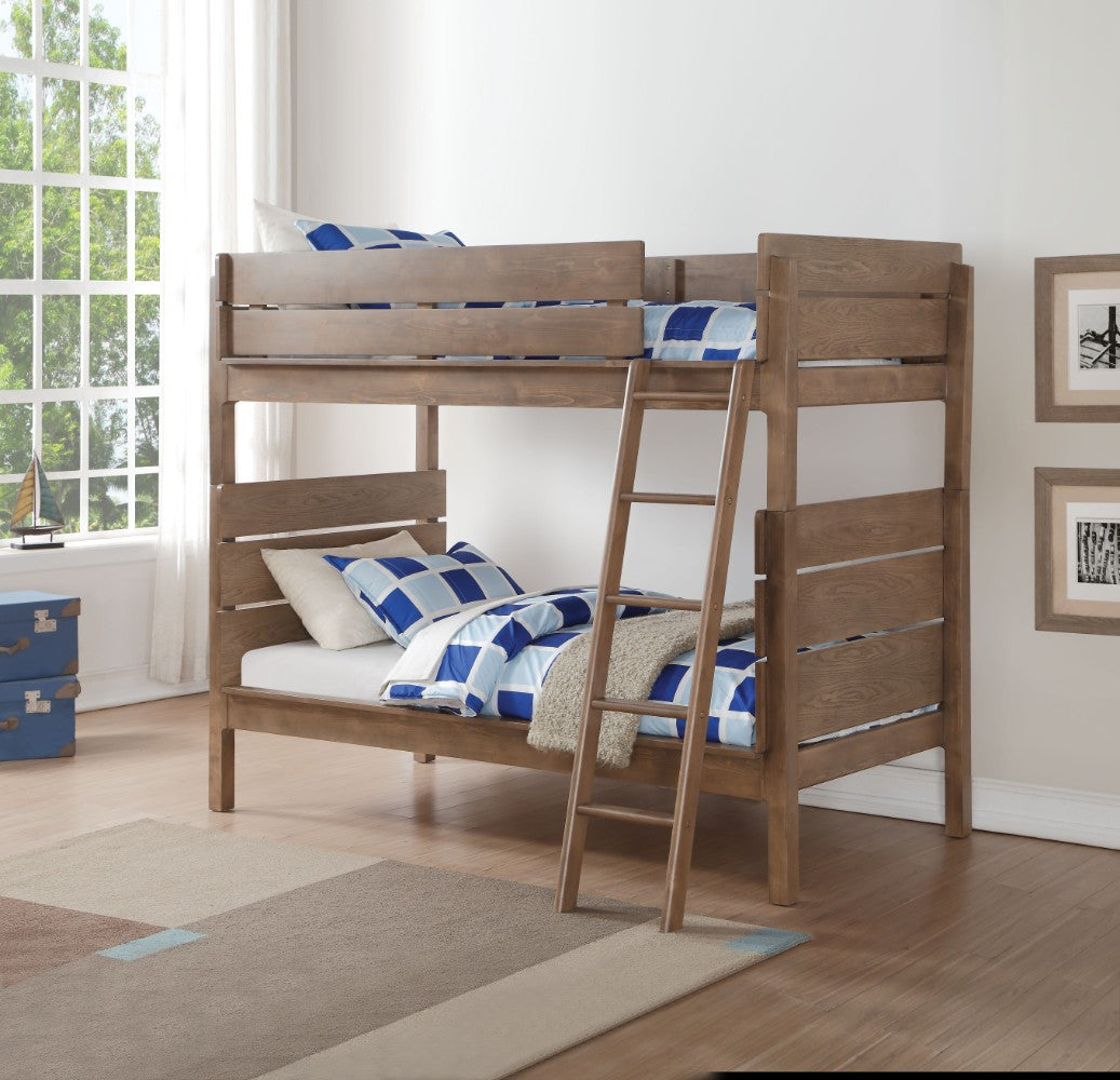Wooden Twin/Twin Bunk Bed, Antique Oak Brown