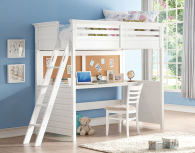 Wood Twin Size Loft Bed with Desk, White