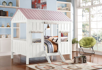 Wooden Cottage Full Bed, White & Pink