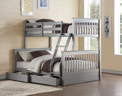 Wooden Twin/Full Bunk Bed with 2 Drawers, Gray