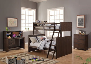 Wooden Twin/Full Bunk Bed, Antique Charcoal Brown