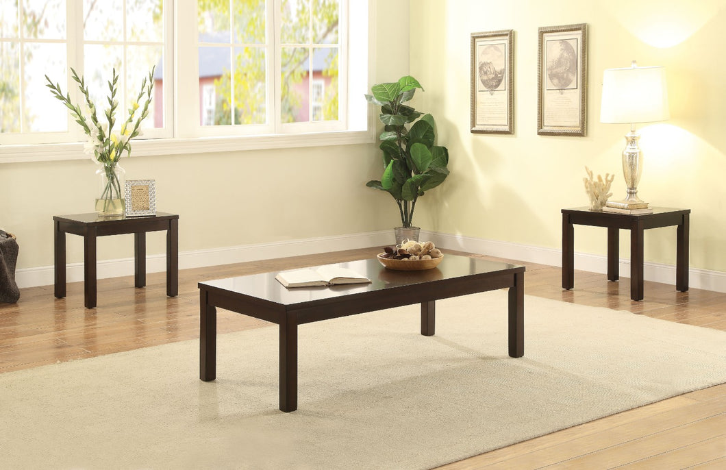 Wooden Coffee/End Table Set, 3 Piece Pack, Espresso Brown