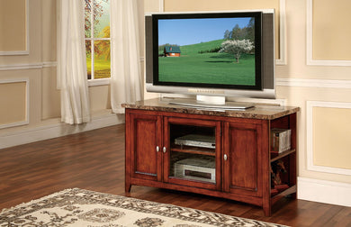 Wooden TV Stand With Faux Marble Top Cherry Brown