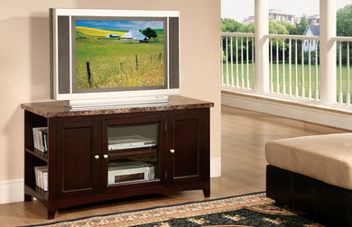 Wooden TV Stand With Faux Marble Top Espresso Brown