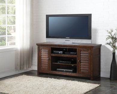 Wooden TV Stand With Drawers, Dark Oak Brown
