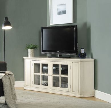 Wooden Corner TV Stand With Glass Doors, Antique White