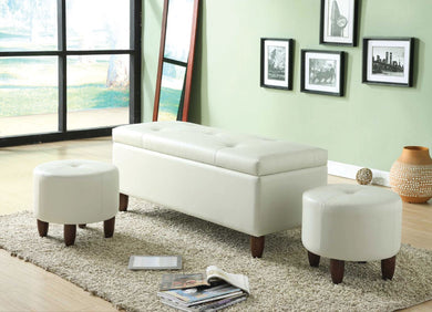 Wood & Polyurethane Storage Bench & 2 Ottomans, 3 Piece Pack, White