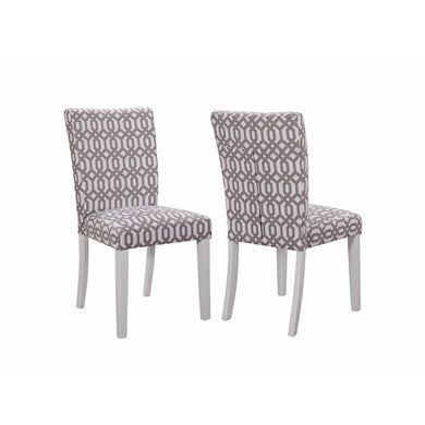 Wooden Upholstered Dining Side Chair, Patterned Fabric, White, Set of 2