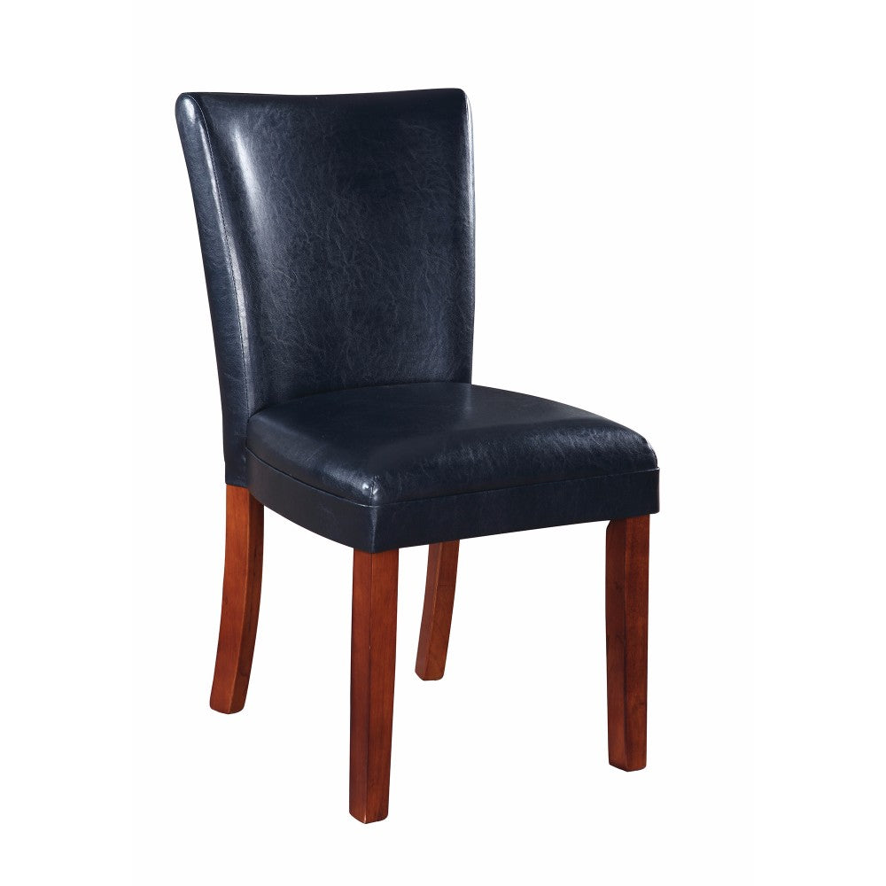 Wooden & Leather Parson Dining Side Chair, Black & Cherry Brown, Set of 2