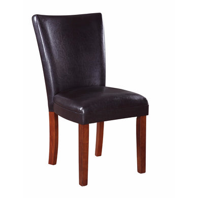 Wooden & Leather Parson Dining Side Chair, Brown, Set of 2